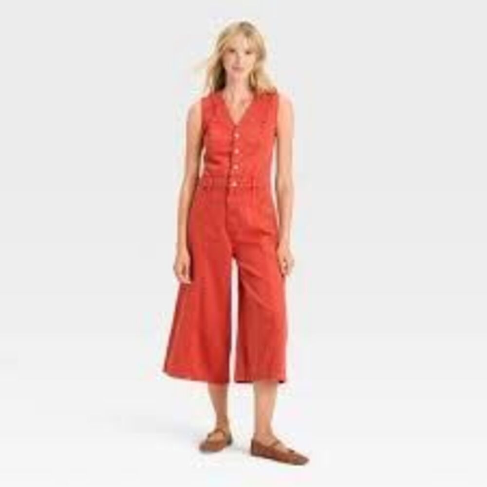 Universal Thread Cropped Sleeveless Jumpsuit Sz 10 Denim Orange